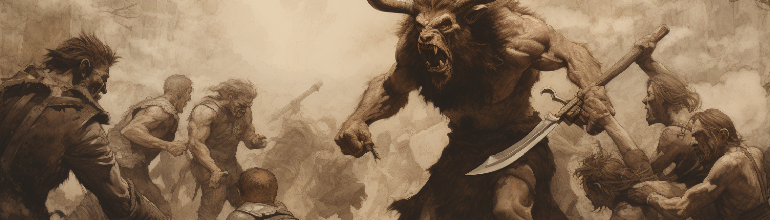 LUCKY_Seb_A_minotaur_fights_a_group_of_soldiers_with_an_axe_cle_16c86438-bda8-426b-b2dc-9598d23ee9e8